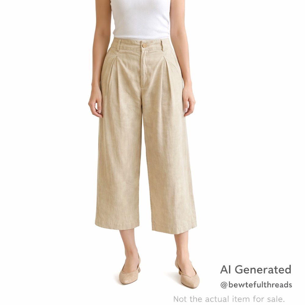 PART TWO SZ 6 (36) beige pleated high rise wide leg linen/cotton blend pant